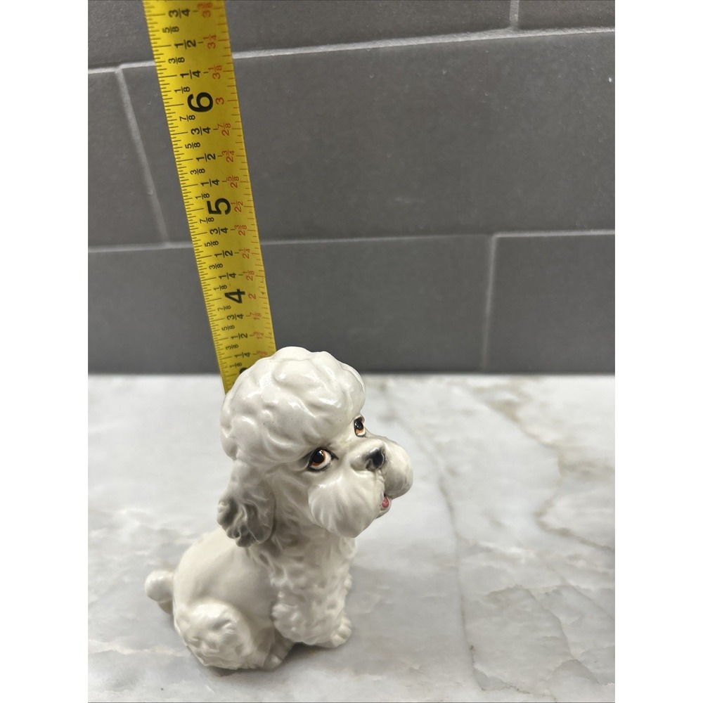 Lefton White Sitting Poodle MCM Foil Sticker Porcelain Dog 4" Japan VTG - Picture 7 of 7